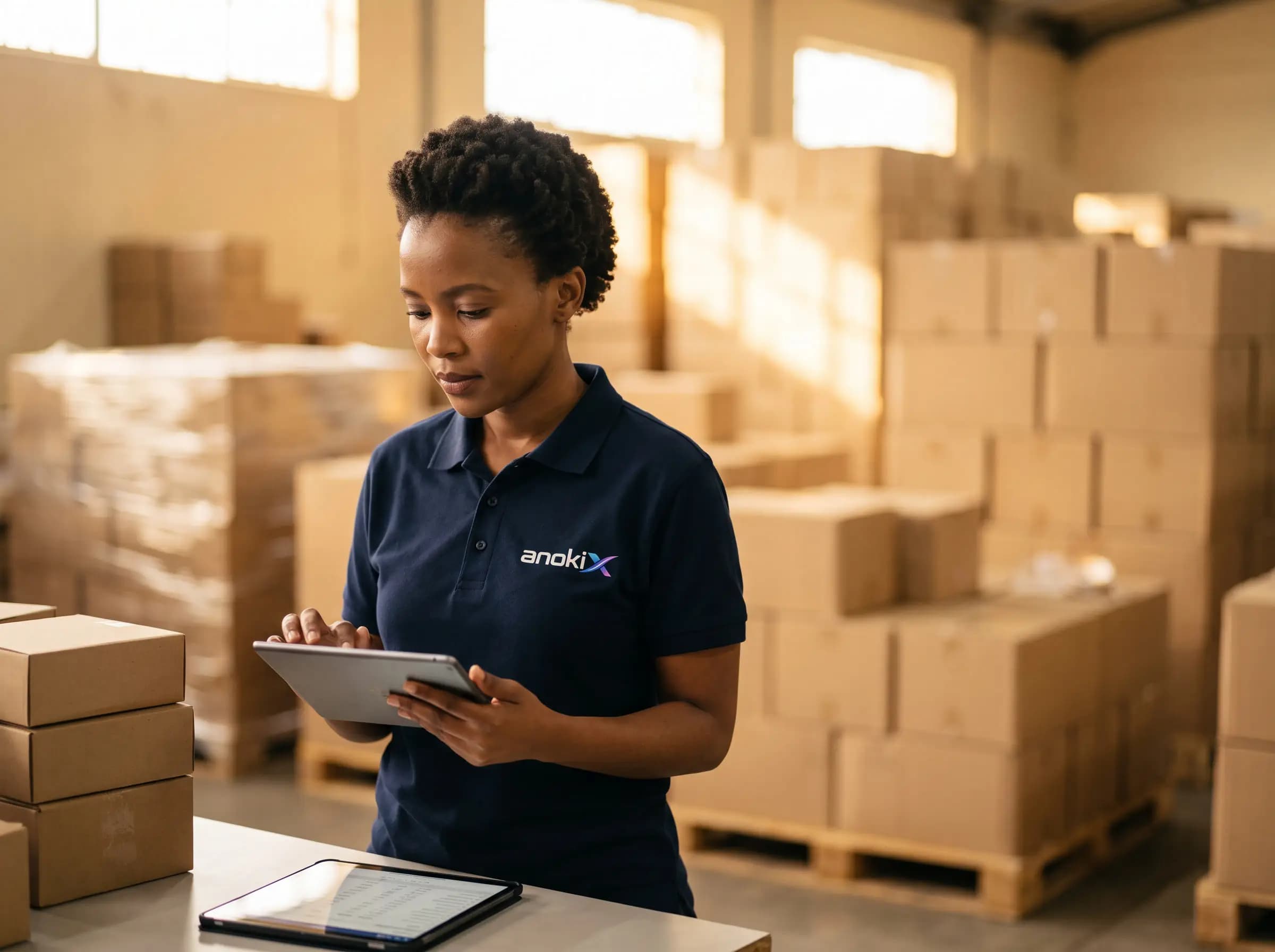 Supplier reviewing stock on a tablet